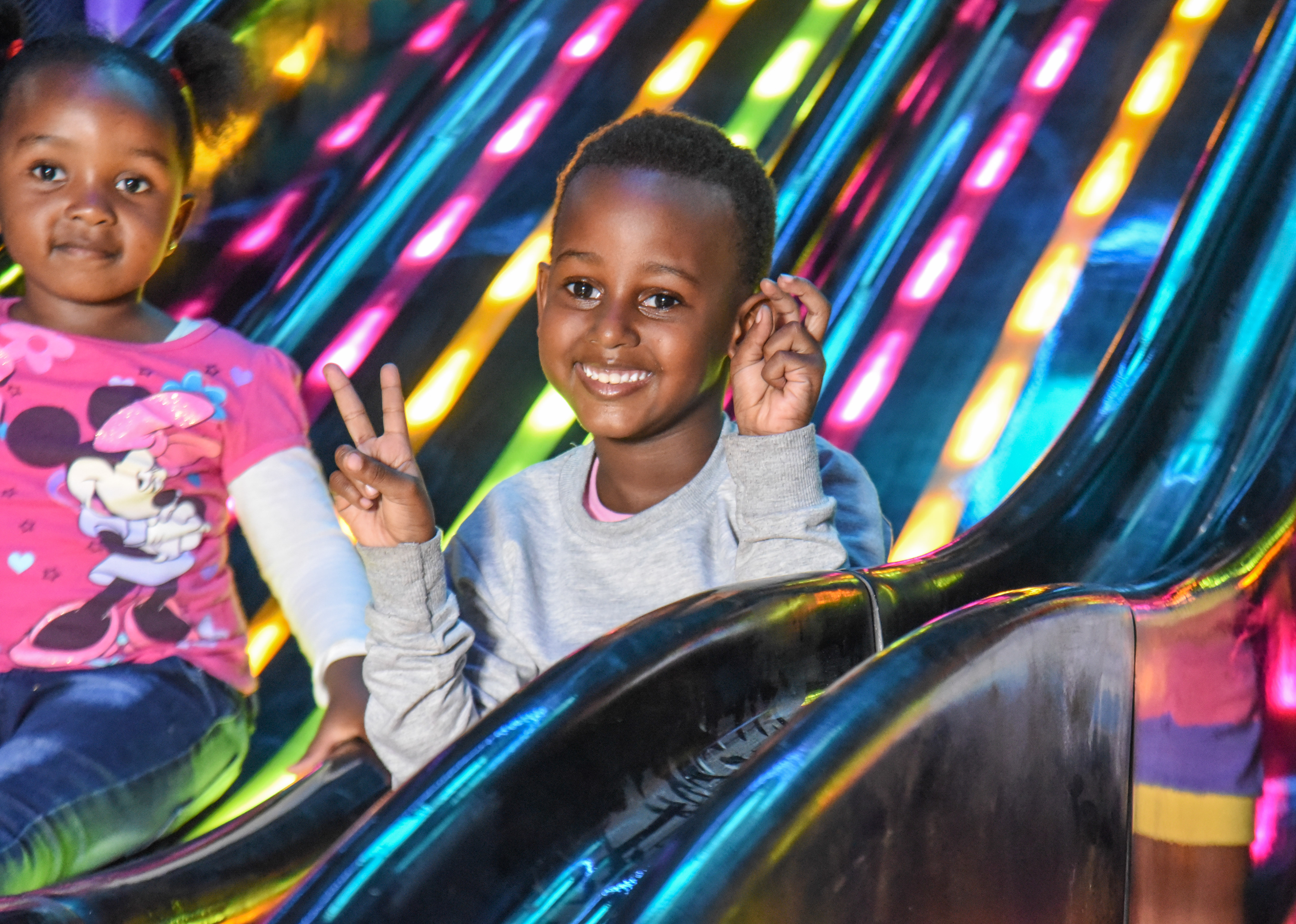 Kids having a blast in the colourful ball pit at The Hub Park, Nairobi's top indoor amusement center.