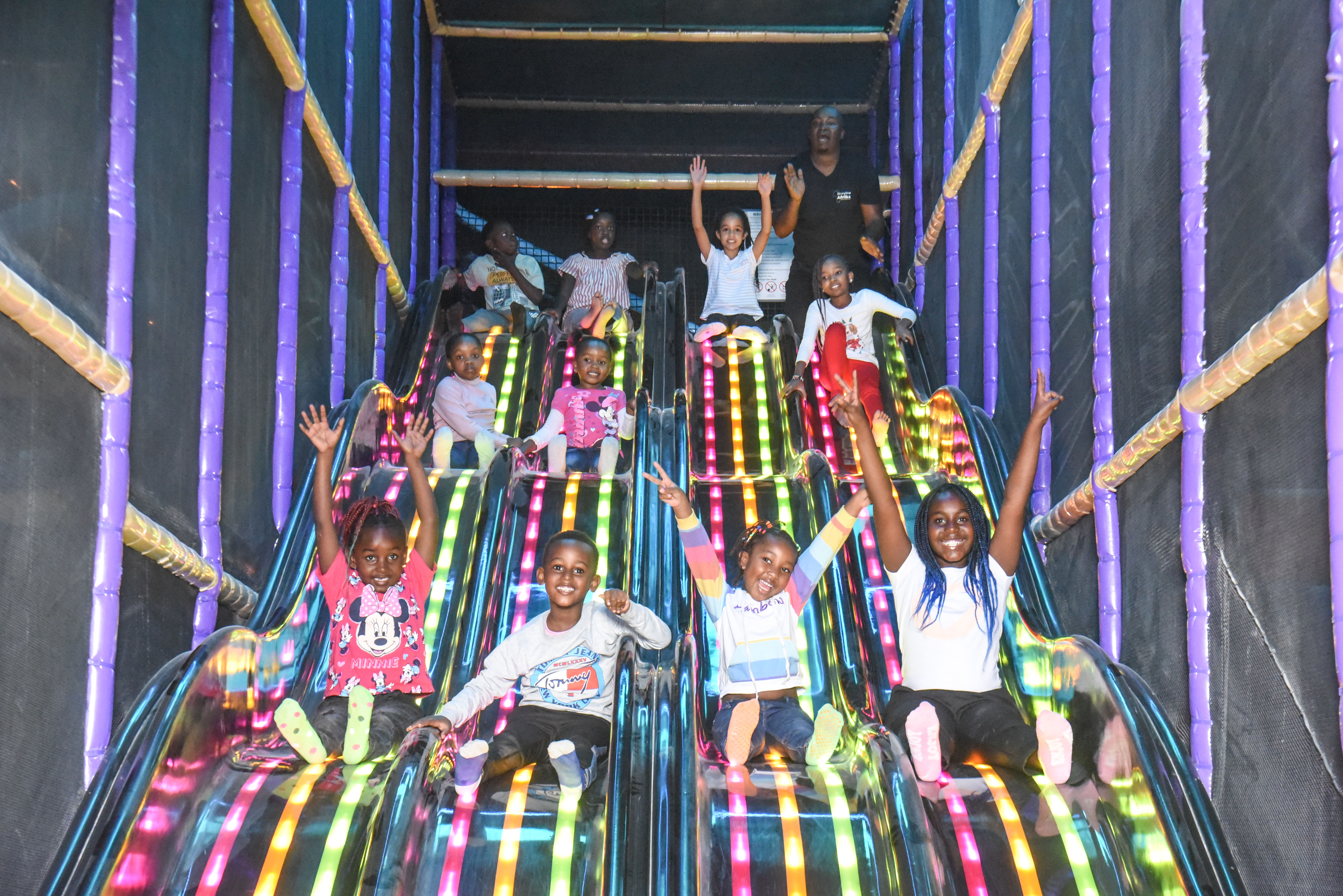 Kids having a blast in the colourful ball pit at The Hub Park, Nairobi's top indoor amusement center.