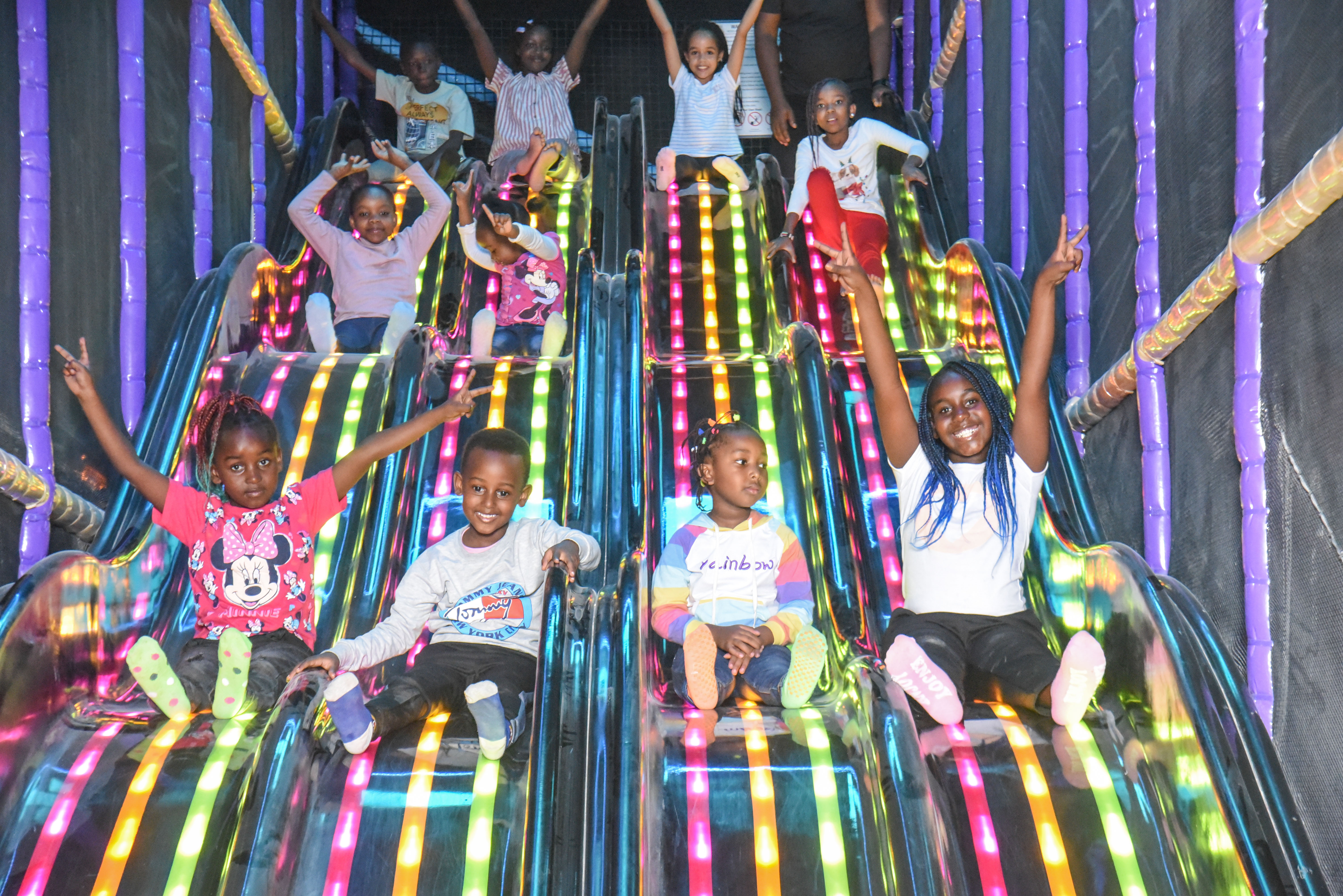 Kids having a blast in the colourful ball pit at The Hub Park, Nairobi's top indoor amusement center.