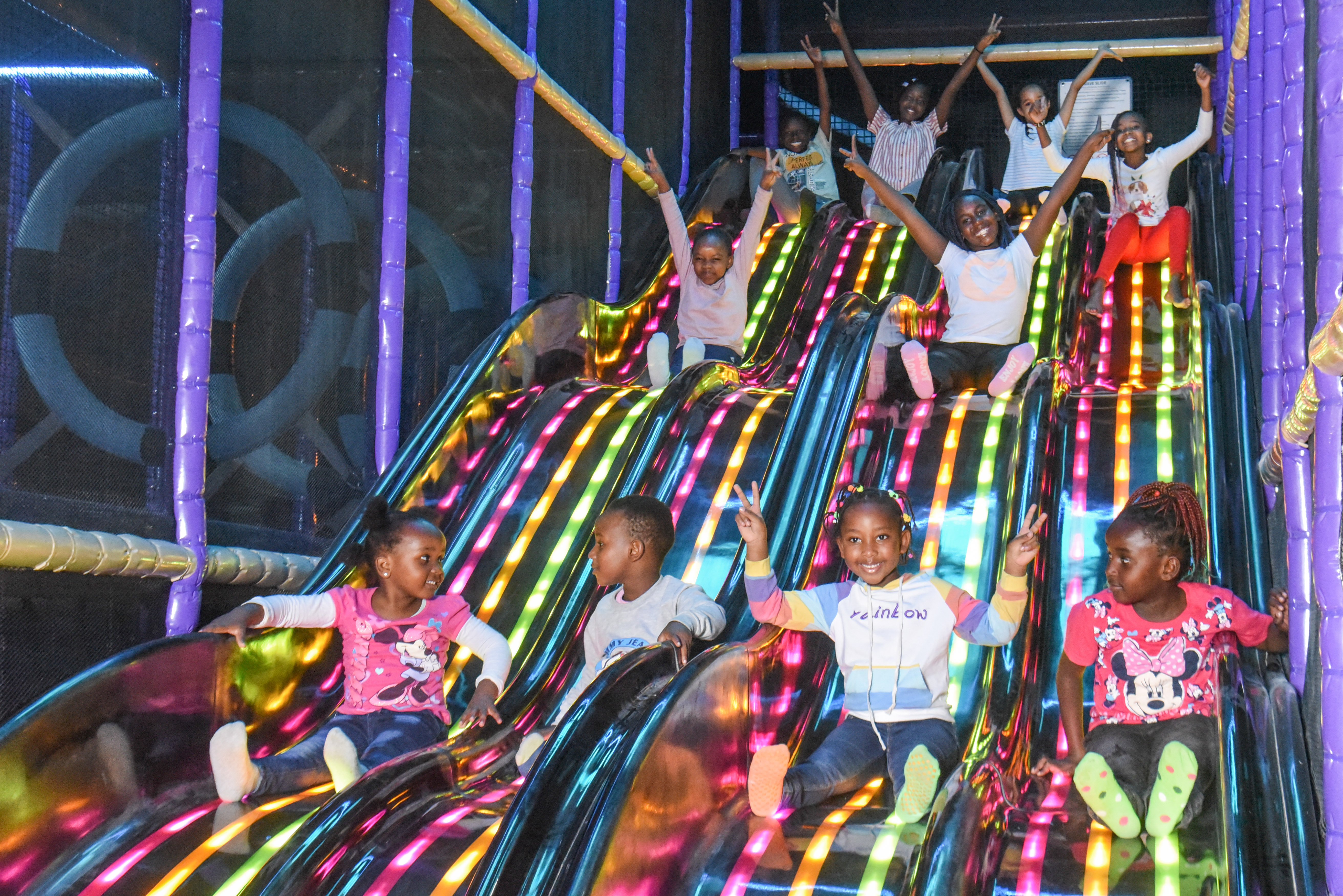 Kids having a blast in the colourful ball pit at The Hub Park, Nairobi's top indoor amusement center.