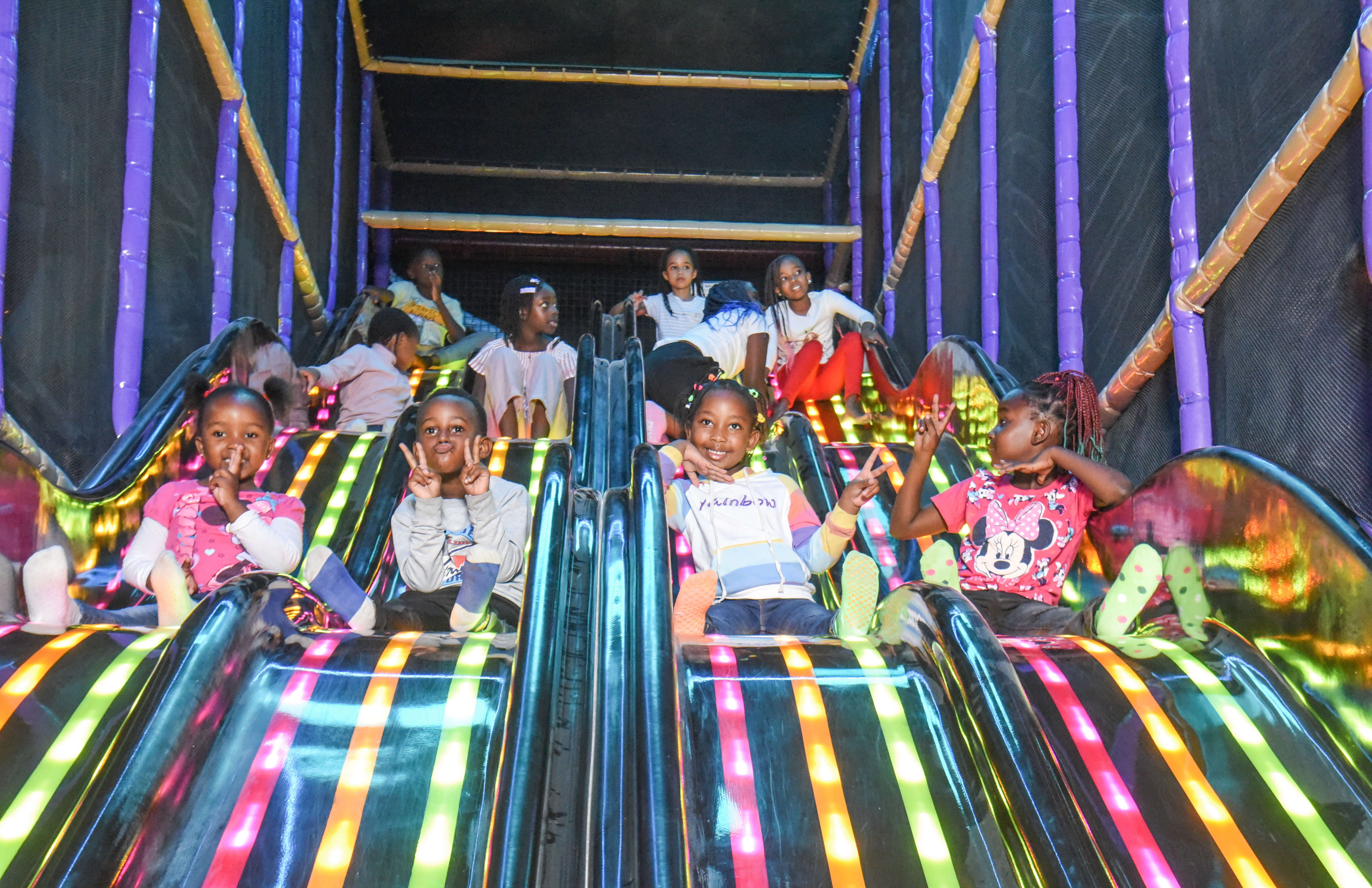 Kids having a blast in the colourful ball pit at The Hub Park, Nairobi's top indoor amusement center.