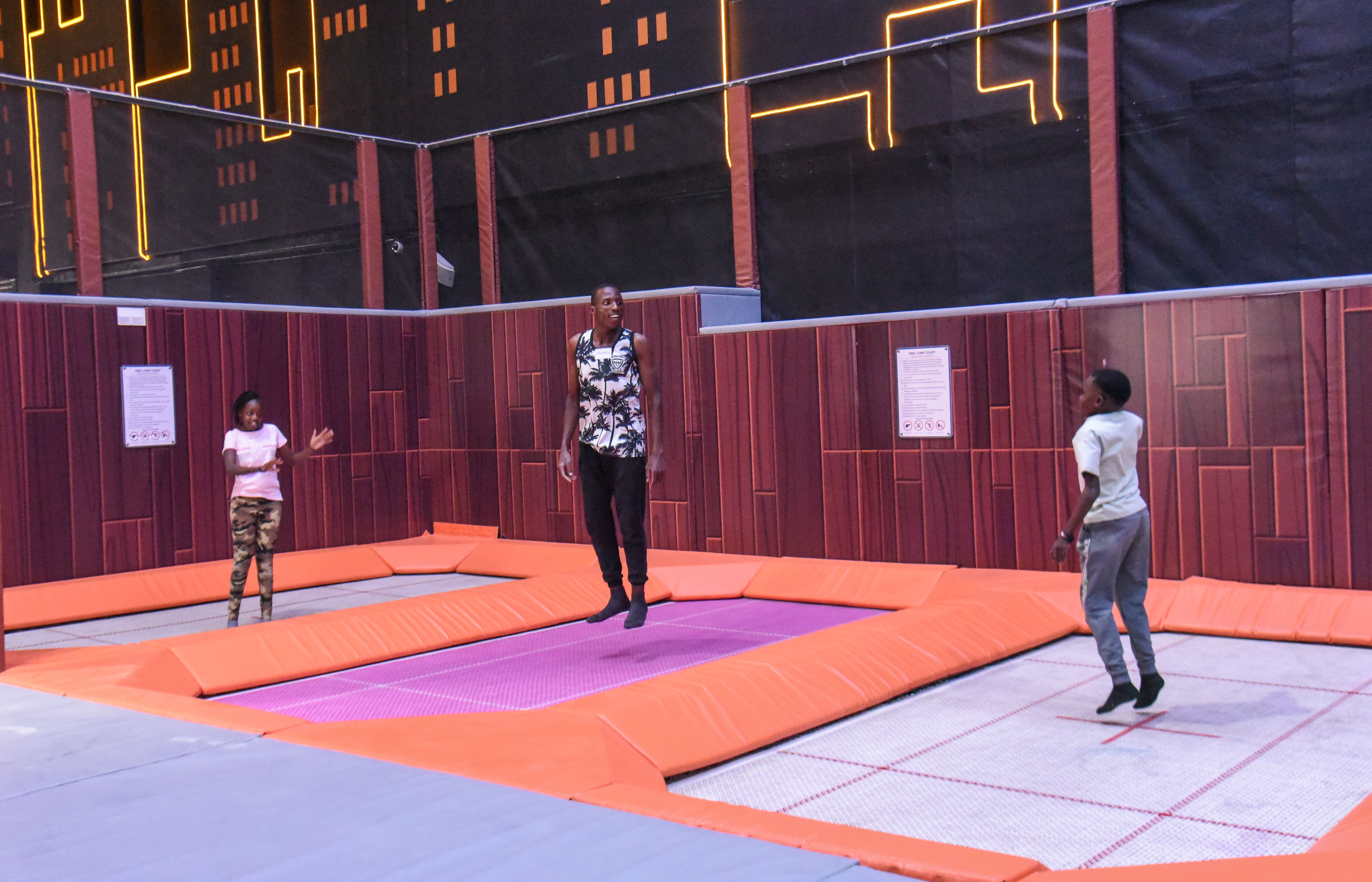 High-flying trampoline fun at The Hub Park, Nairobi's best indoor trampoline park and family amusement center.