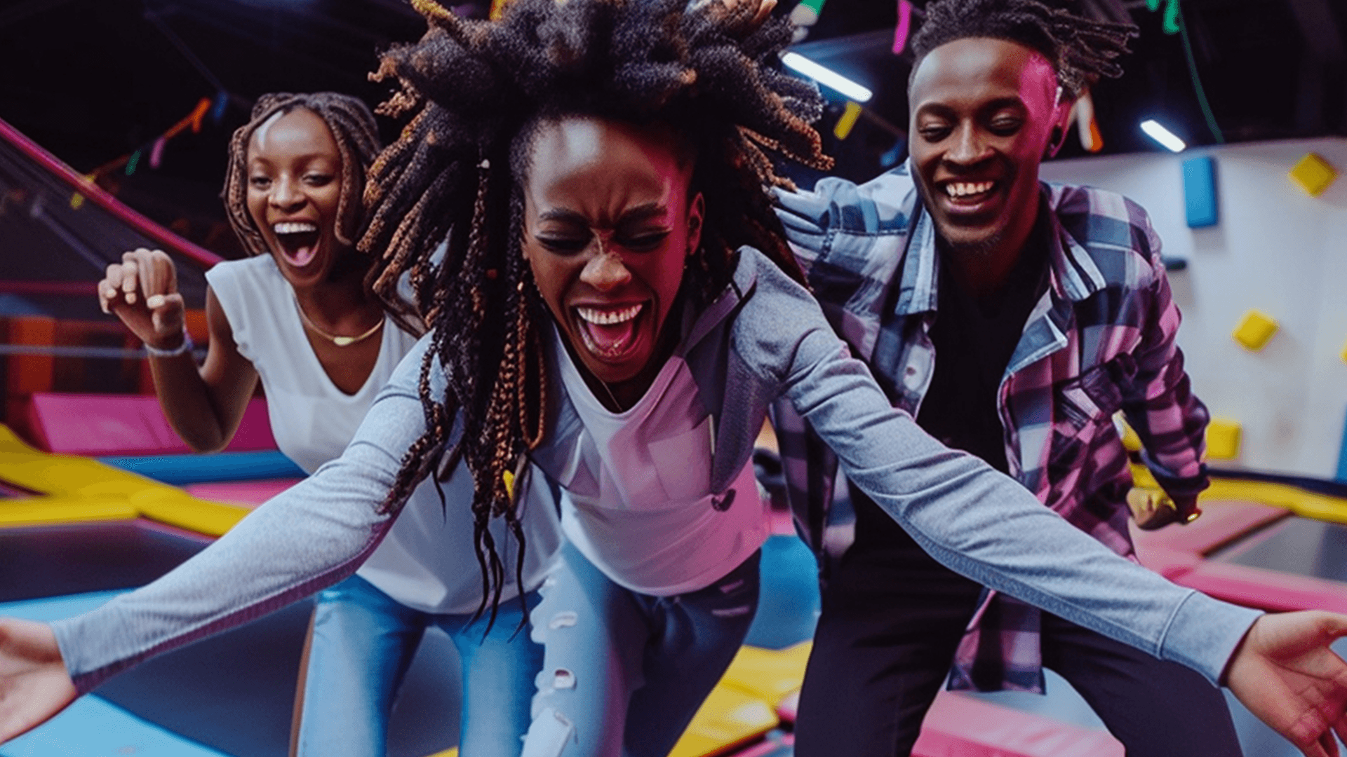 Family taking a selfie at The Hub Park, a premier bounce family entertainment center and fun park near Nairobi.