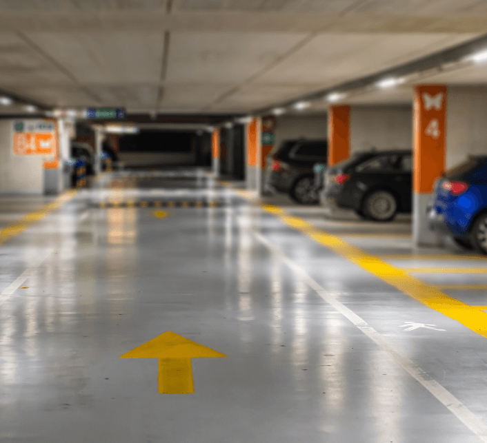 Designated parking area with directional arrows